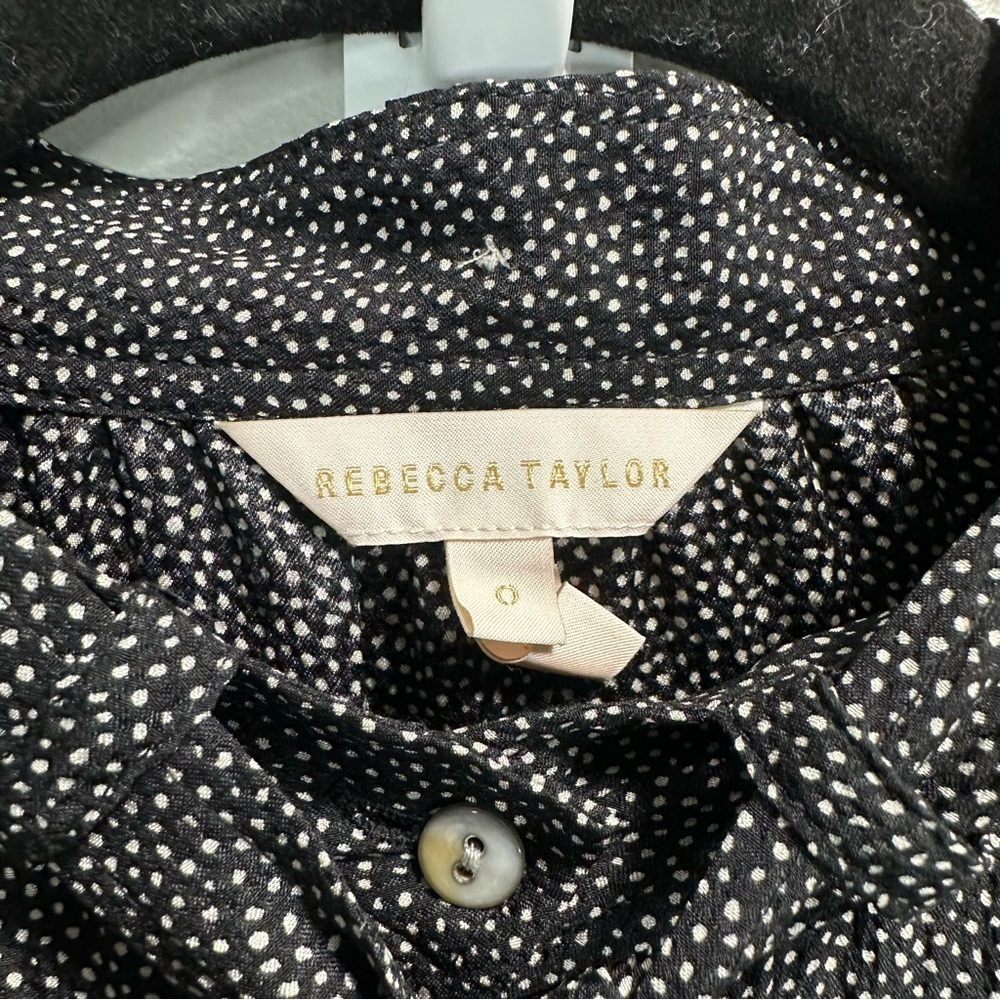 REBECCA TAYLOR Tie-Neck Button-Front Long-Sleeve Sprinkle-Dot Silk Dress - Picture 8 of 10